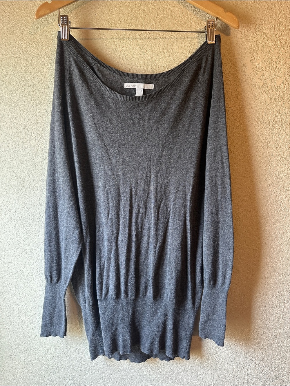 🩶 Old Navy Heather Gray Off the Shoulder Crewneck Sweater
